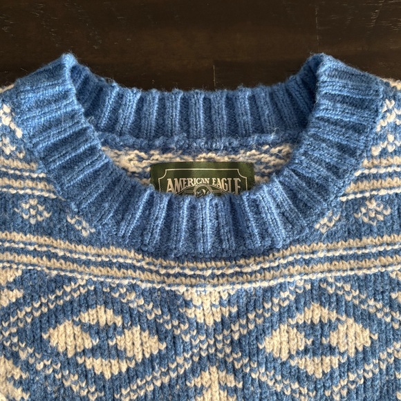 American Eagle Fair Isle Blue and White Sweater Woman's Size XS - Picture 5 of 11